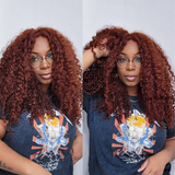 BOGO Sunber Pre-Cut Lace Reddish Brown Curly Quick & Easy Installation Glueless Wigs