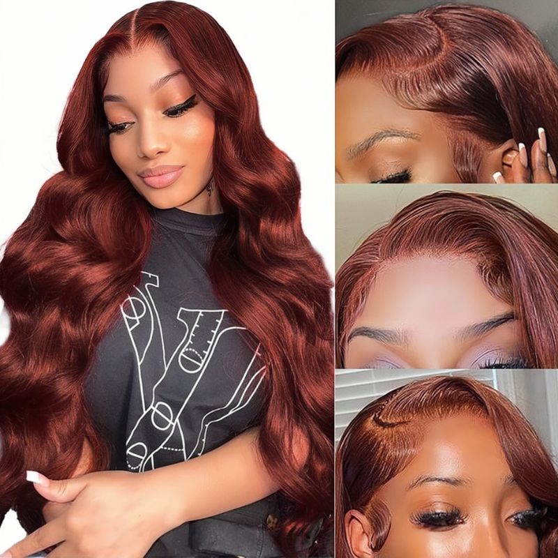 Sunber Body Wave Put on and Go  Reddish Brown 7x5 Bye Bye Knots Pre-Cut Lace Human Hair Wigs With Pre-Plucked