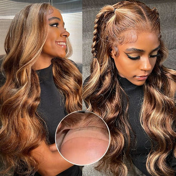Extra 50% Off | Body Wave Honey Blonde Highlights 7x5 Pre Cut Lace Wigs