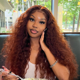Sunber Water Wave Reddish Brown 6*4.75 Pre-Cut Lace Closure Wig Dark Auburn Copper Color Human Hair Glueless Wig