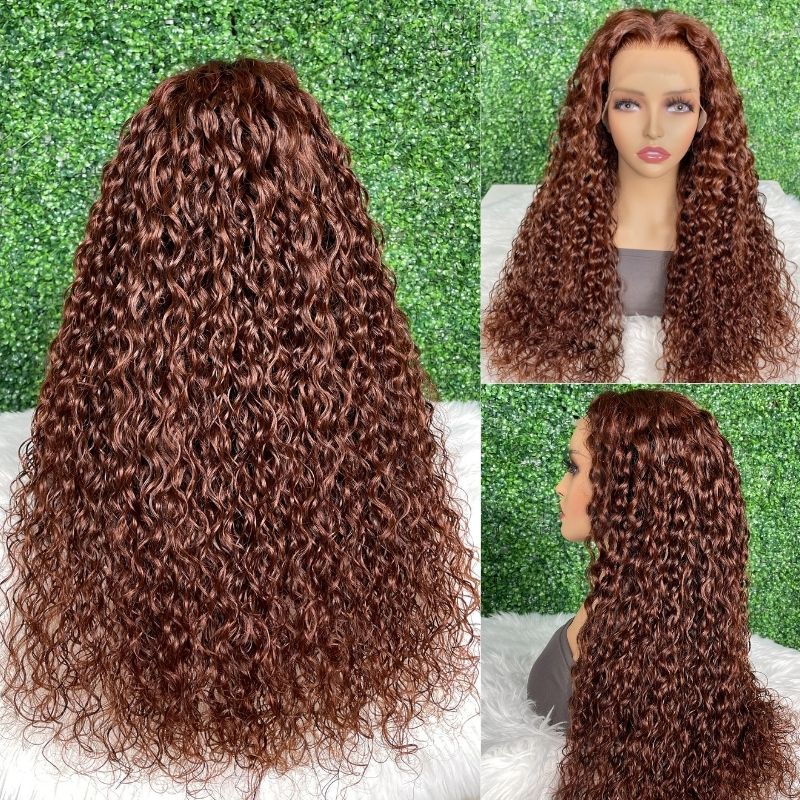 Flash Sale Sunber Water Wave Reddish Brown 6*4.75 Pre-Cut Lace Closure Wig Dark Auburn Copper Color Human Hair Glueless Wig