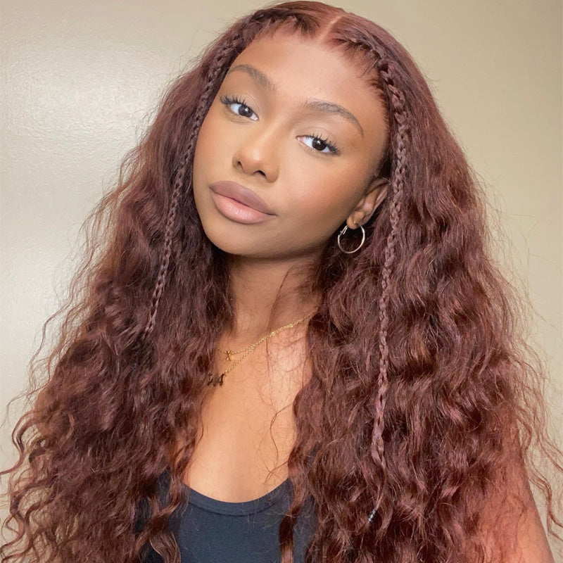 Flash Sale Sunber Water Wave Reddish Brown 6*4.75 Pre-Cut Lace Closure Wig Dark Auburn Copper Color Human Hair Glueless Wig