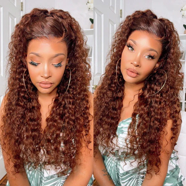 Sunber Water Wave Reddish Brown 6*4.75 Pre-Cut Lace Closure Wig Dark Auburn Copper Color Human Hair Glueless Wig