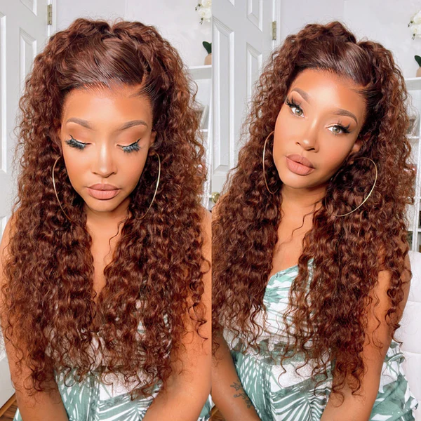 Sunber $100 Off Reddish Brown Water Wave 13 By 4 Lace Front Wigs Pre-Plucked