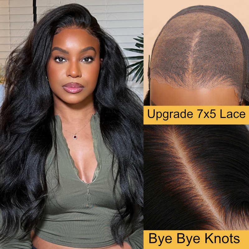 Sunber Yaki Straight 7x5 Bye Bye Knots Lace Wear and Go Closure Wig With Bleach Knots