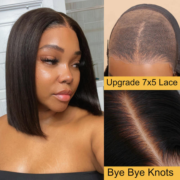Sunber Wear And Go 6x4.75/7x5 Bye Bye Knots Pre-Cut Lace Closure Bob Wigs Silk Straight Human Hair Wigs Pre-plucked