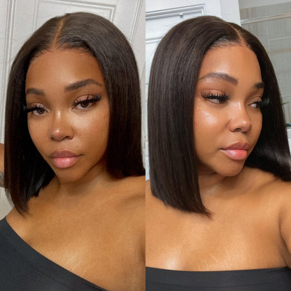 Sunber Wear And Go 6x4.75/7x5 Bye Bye Knots Pre-Cut Lace Closure Bob Wigs Silk Straight Human Hair Wigs Pre-plucked