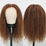 Sunber Ombre Highlight Piano Brown 13x4 Lace Frontal Wigs Balayage Kinky Curly Human Hair