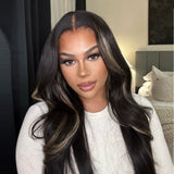 Flash Sale Sunber Chocolate Brown With Peek A Boo Blonde Highlights Lace Front Body Wave Wig
