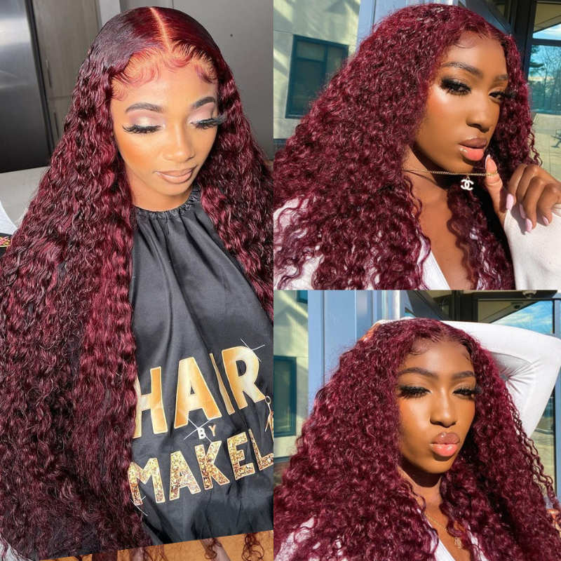 【$99=2 Wigs】Flash Sale 99J Lace Part Wig And Balayage Highlight Curly U Part Wig