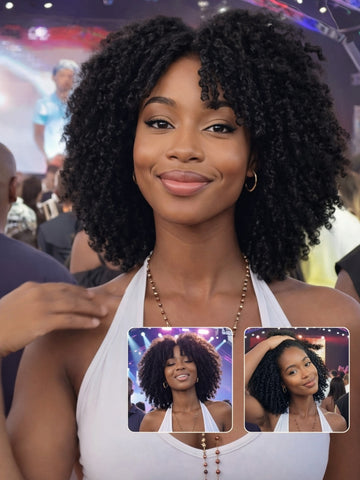 Sunber Finger Coils Afro Kinky Curly V Part Wig With Invisi Drawstring
