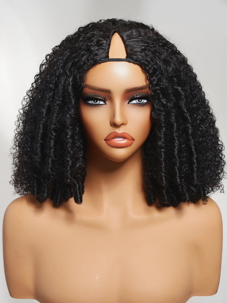 Flash Sale Afro Kinky Curly Pre-Styled Finger Coils EasiContour™ V Part Wig With Invisi Drawstring Sunber