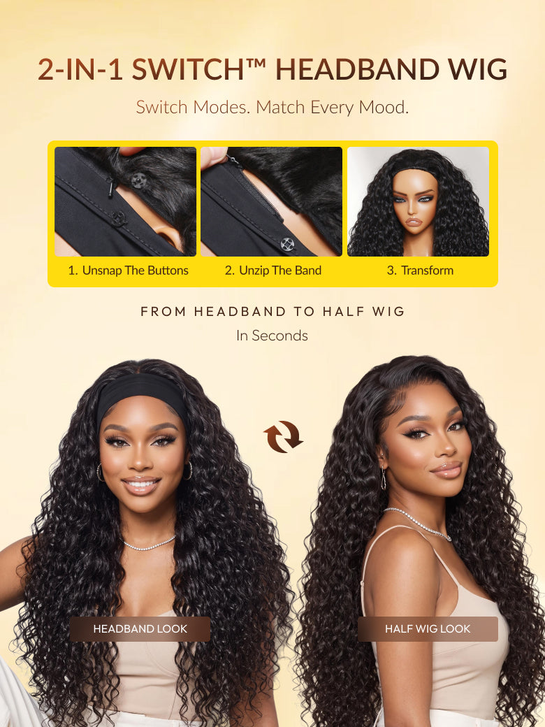 Sunber 2-IN-1 Switch™ Headband Water Wave Glueless Wig With Beginner Friendly Flash Sale