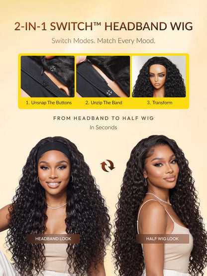Sunber 2-IN-1 Switch™ Headband Water Wave Glueless Wig With Beginner Friendly Flash Sale