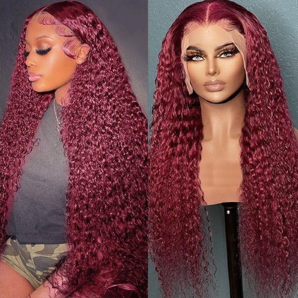 [20''=$69]Flash Sale Jerry Curly 99J Burgundy Lace Wig With Baby Hair