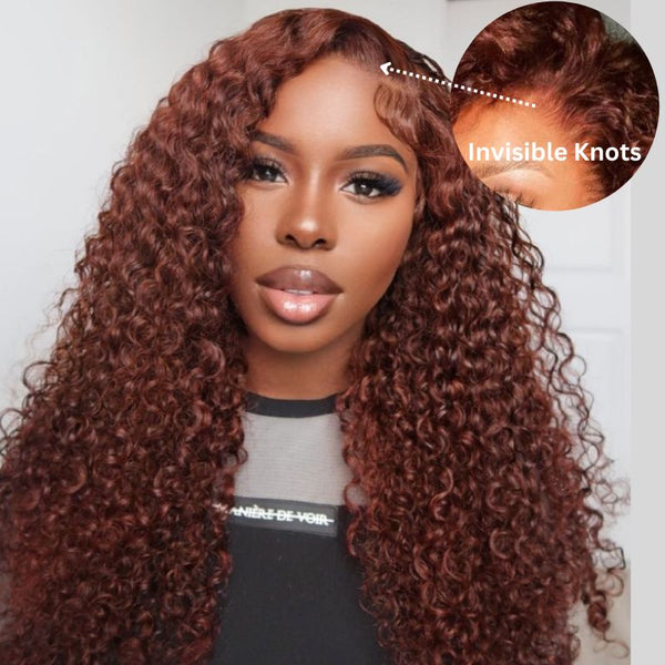 Extra 70% OFF | Sunber Reddish Brown Jerry Curly 6x4.75/7×5 Bye Bye Knots Lace Front Wig Real Human Hair