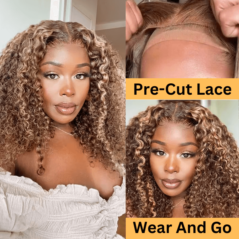 Sunber $100 Off Honey Blonde Highlight Lace Front Curly  Wigs 100% Human Hair Wig