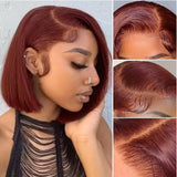 Flash Sale Sunber Red Brown  Blunt Cut Short Bob Wig 13X5 T Part Lace Front Wig Pre Plucked