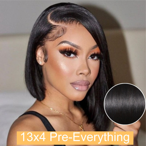 Sunber Grab And Go 13x4 Pre Everything Lace Frontal Bob Wigs Silk Straight Human Hair Wigs Pre-plucked
