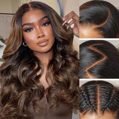 Sunber 7x5 Pre Cut Balayage Highlight Body Wave Lace Wigs With Invisi Drawstring Flash Sale