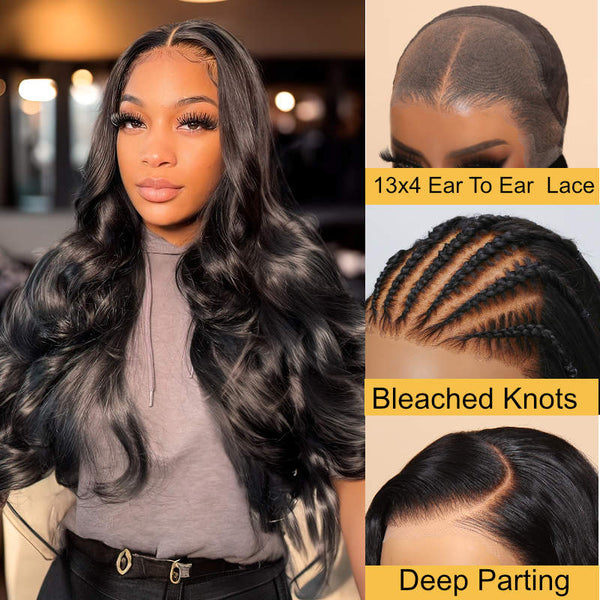 Sunber Body Wave Upgrade First Ever 13x4 Pre Cut Glueless Frontal Wig Pre-Plucked Hairline With Bleached Knots