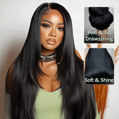 22"=$103 | Sunber Pull & Go 13x4 HD Lace Real Scalp™ Layer Cut Straight Lace Frontal Human Hair Wig with Invisi Drawstring Flash Sale