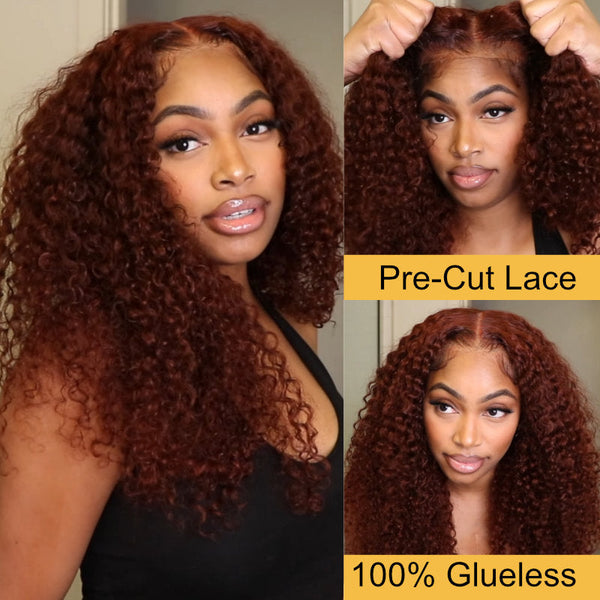 $100 Off | Sunber Full Curly 13x4 Lace Front Wigs 7*5 Bye Bye Knots Grab And Go Reddish Brown Color Human Hair