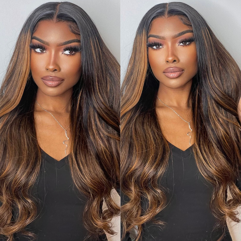 Flash Sale Sunber Balayage Highlight Body Wave Transparent Lace Front Wigs Shadow Root Wigs Pre-Plucked With Baby Hair