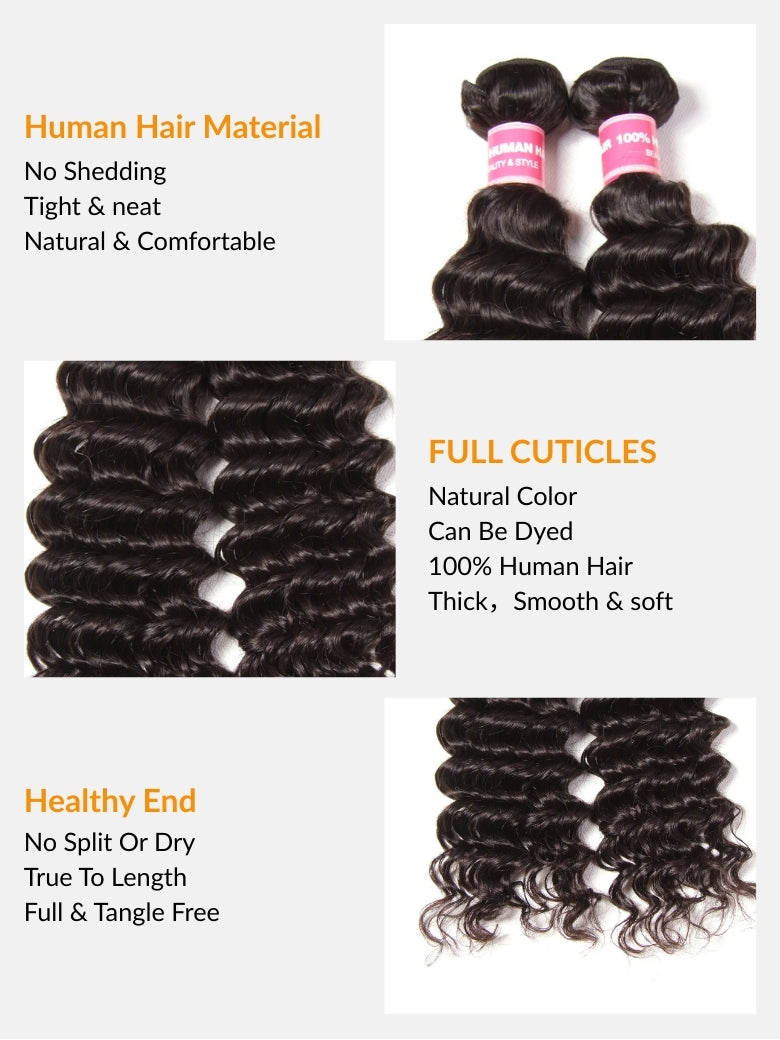 Sunber Hair New Remy Hair Peruvian Deep Wave 3 Bundles 100% Human Hair Weave