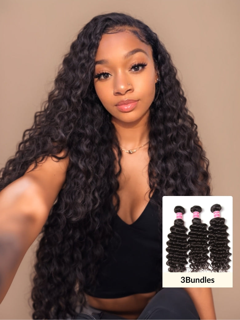 Sunber Hair New Remy Hair Peruvian Deep Wave 3 Bundles 100% Human Hair Weave