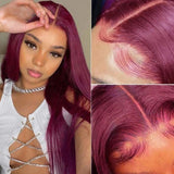 【24Inch=$119】Flash Sale Sunber 99J Lace Part Wig Long Straight 180% denisty Red Human Hair Wigs