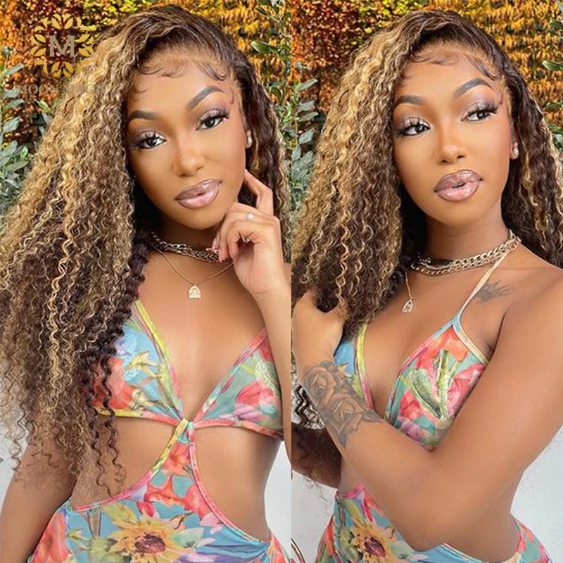 Jerry Curly Ombre Honey Blonde Highlight lace wig