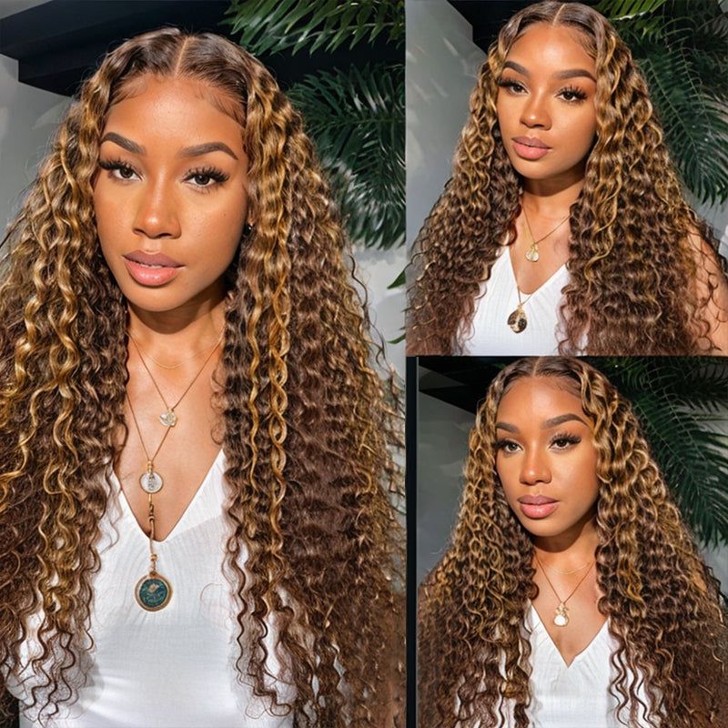 Sunber $100 Off Piano Brown Highlight Water Wave 13*4 Lace Frontal Wigs