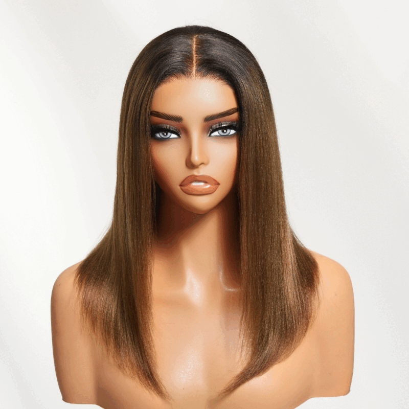 Sunber Put On and Go 7x5 Bye-Bye Knots Ombre Chestnut Brown Yaki Straight Short Bob Wig Flash Sale