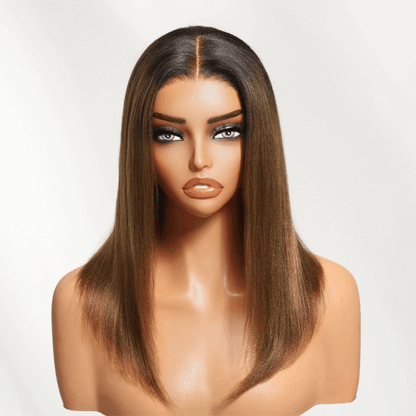 Sunber Put On and Go 7x5 Bye-Bye Knots Ombre Chestnut Brown Yaki Straight Short Bob Wig Flash Sale