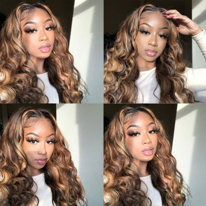 $169=3 Wigs|Body Wave Honey Blonde Highlights 13*5 T Part Lace Wig+ Medium Brown Glueless  Wig+Balayage Highlight Curly V Part Wig Flash Sale