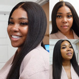 Sunber Yaki Straight Glueless 13x4 Pre Everything Lace Frontal Wig With Bleach Knots
