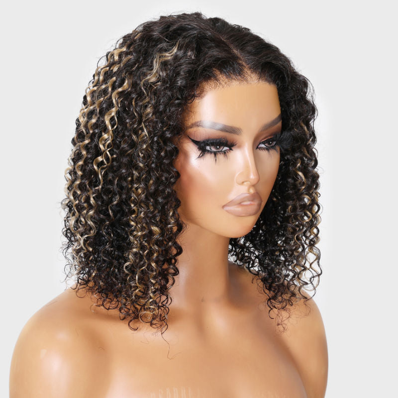 Black With Blonde Highlights Bouncy color wig