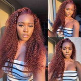 Sunber Reddish Brown Bye Bye Knots Jerry Curly 7x5 Pre-Cut Lace Wig Glueless Bleached Knots