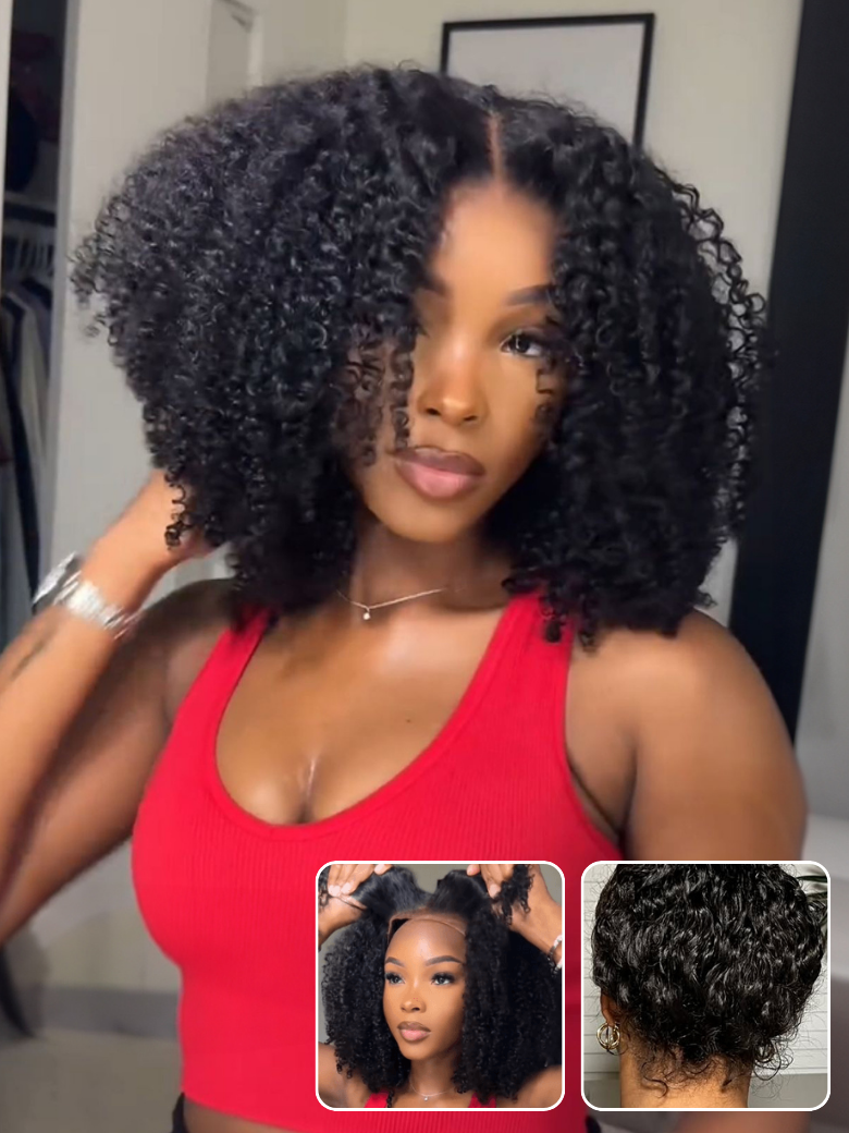 Sunber 7x5 Pre Cut 200% 4C Kinky Edge Baby Hair Curly Pre-Cut Lace Human Hair Wigs Bleached Knots With Invisi Drawstring