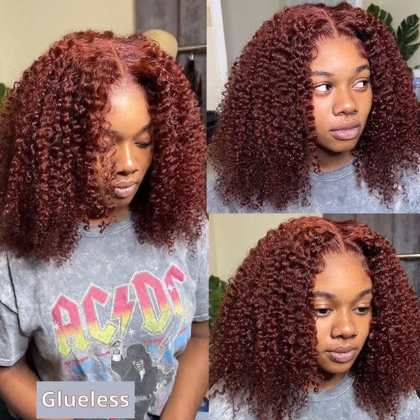 Sunber Kinky Curly Reddish Brown 6x4.75 Pre-Cut Lace Closure Wig Human Hair Glueless Wig