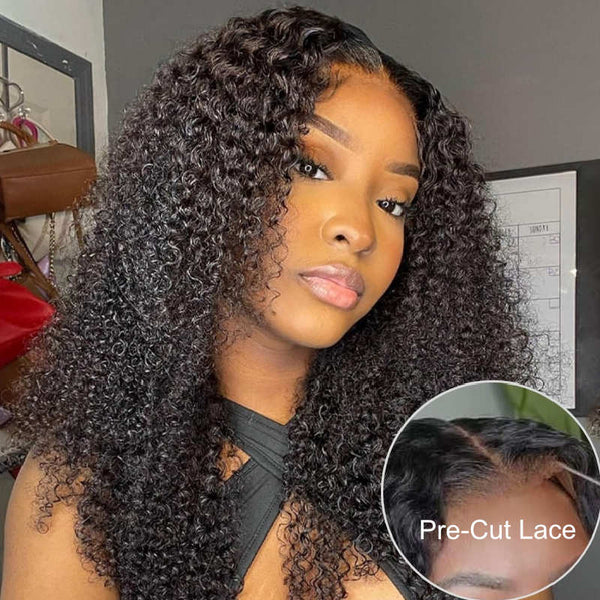 【20”=$89】Sunber 4C Kinky Edge Kinky Curly Skin Melt Lace Front Wigs Natural Hairline Lace Closure Jerry Curly Human Hair Wigs Pre Plucked Flash Sale