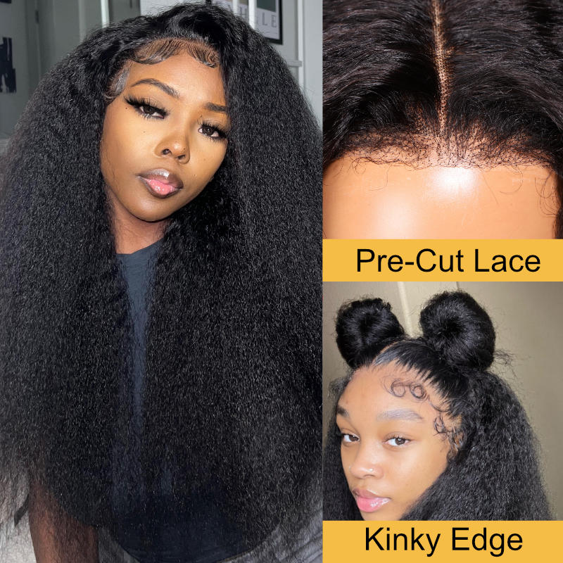 Flash Sale 4C Kinky Edge Kinky Straight Lace Wig 13X4 Lace Front Human Hair Wigs Yaki Straight Wigs With Baby Hair