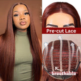 Flash Sale Sunber Kinky Straight Reddish Brown Lace Front Wig Dark Auburn Copper Color Human Hair Wigs