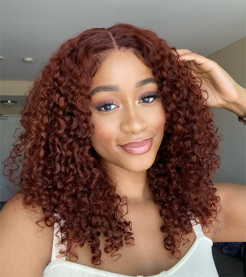 【180% density】Sunber Reddish Brown 13*4 Lace Front Wig Kinky Curly Dark Auburn Copper Color Human Hair Wigs Flash Sale