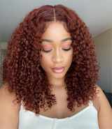 【180% density】Sunber Reddish Brown 13*4 Lace Front Wig Kinky Curly Dark Auburn Copper Color Human Hair Wigs Flash Sale