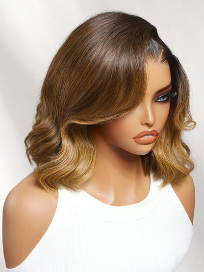 Sunber 13x4 Pre Everything Brown Highlights with Dark Root Body Wave Lace Frontal Wig With Layers Shoulder Flip-Out Curls