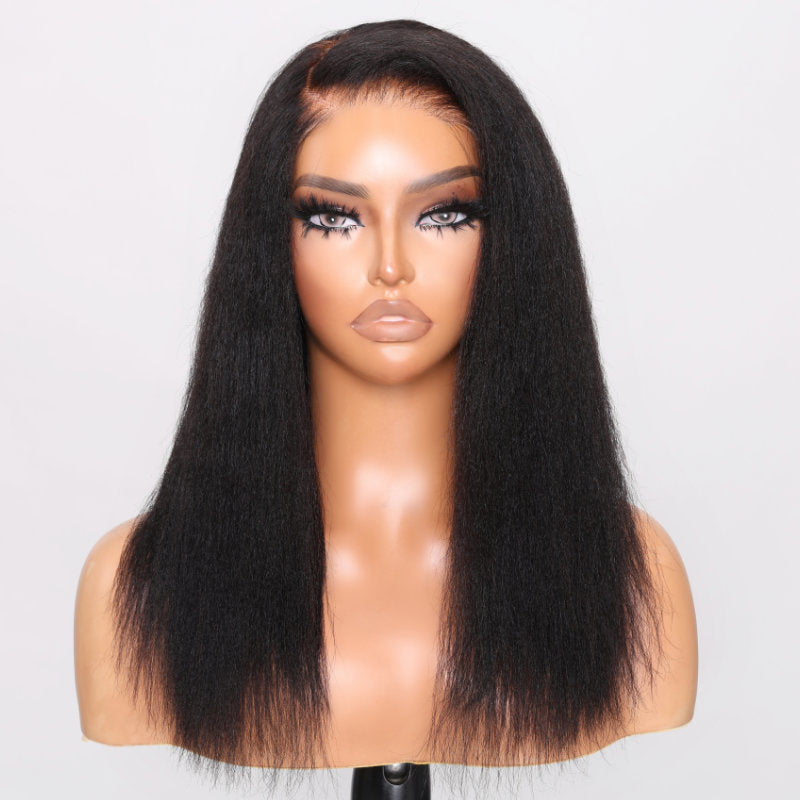 Sunber Yaki Straight Blunt Cut Bob Glueless 6*4.75 Pre-cut Lace Closure Wig And Breathable Cap