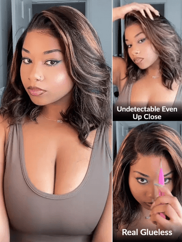 Sunber 7x5 Pre Cut Golden Brown Highlights Yaki Straight Lace Closure Wig With Invisi Drawstring
