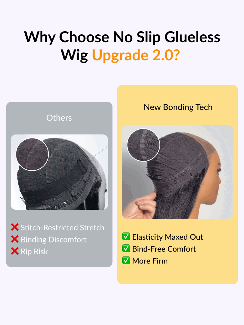 Sunber Yaki Straight 7x5 Glueless Lace Wig With Elastic Drawstring -Pull And Go &amp; Bleach Knots &amp; Pre-cut